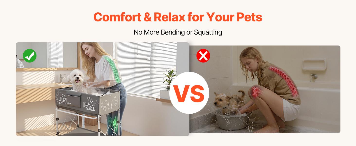 VEVOR Dog Bathtub, Elevated Dog Bath Tub, Collapsible Pet Bathing Grooming Wash Station, Portable Foldable Space-saving, with Built-In Drain Hose for Small and Medium Pet Cat Indoor Outdoor, Gray