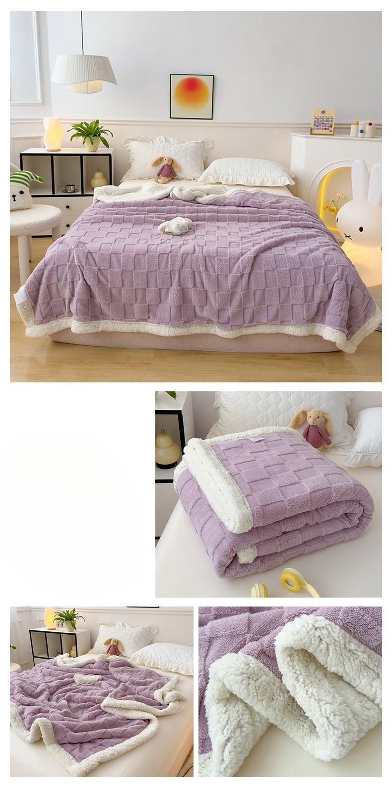 Plaid Taffeta Lamb Fleece Blanket, Thick Warm, Cozy Blankets, Suitable for Autumn Winter, Single Double Use, Dormitory Sofa Cover Blanket
