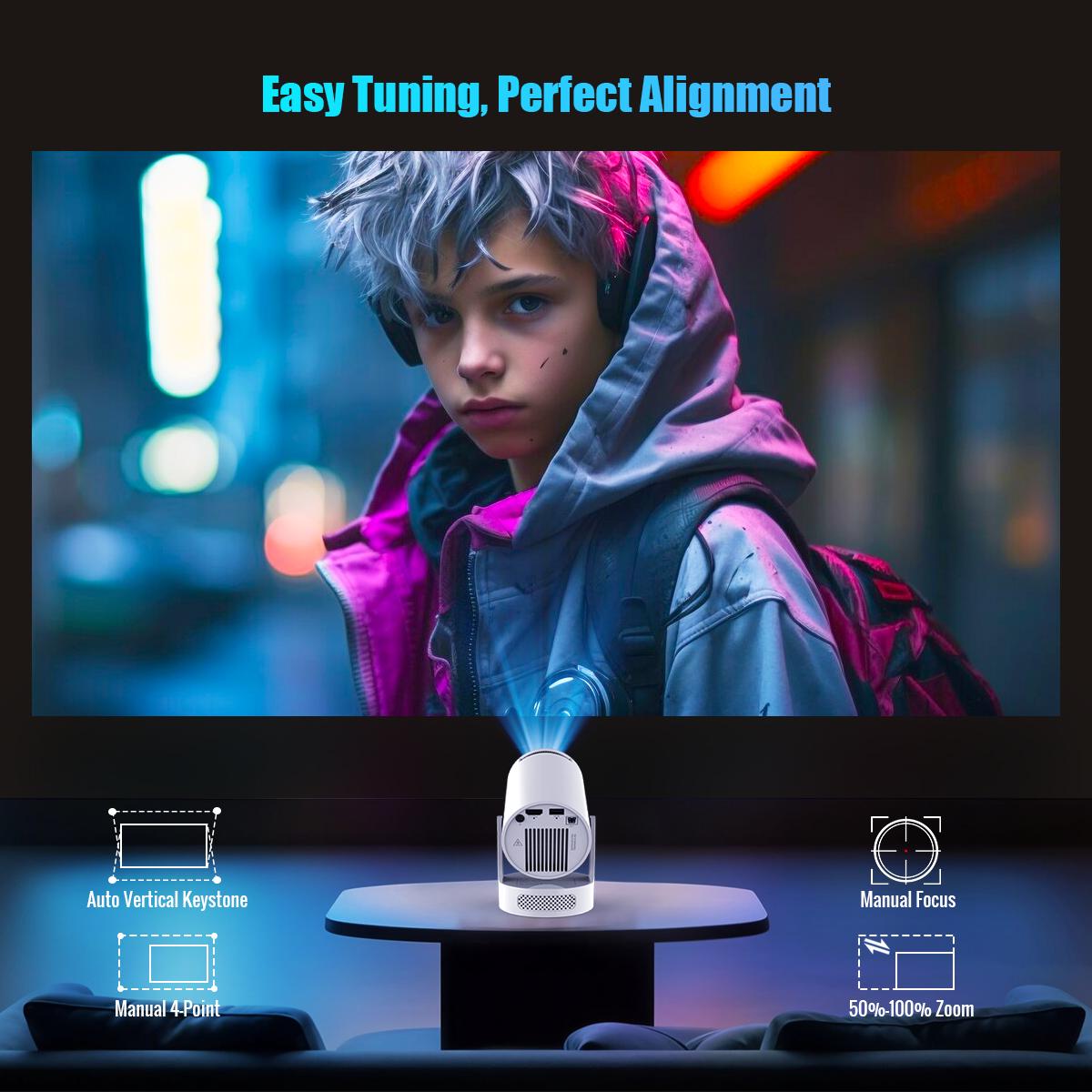 [US warehouse] Magcubic HY300Pro+ 290ANSI Android 14 Portable Projector 8K Decode Allwinner H726 0.8:1 Short Projection Throw Ratio Native 1280*720P WIFI6 BT5.4 Built-in Speaker & Appstore Home Cinema Mini Smart Projector