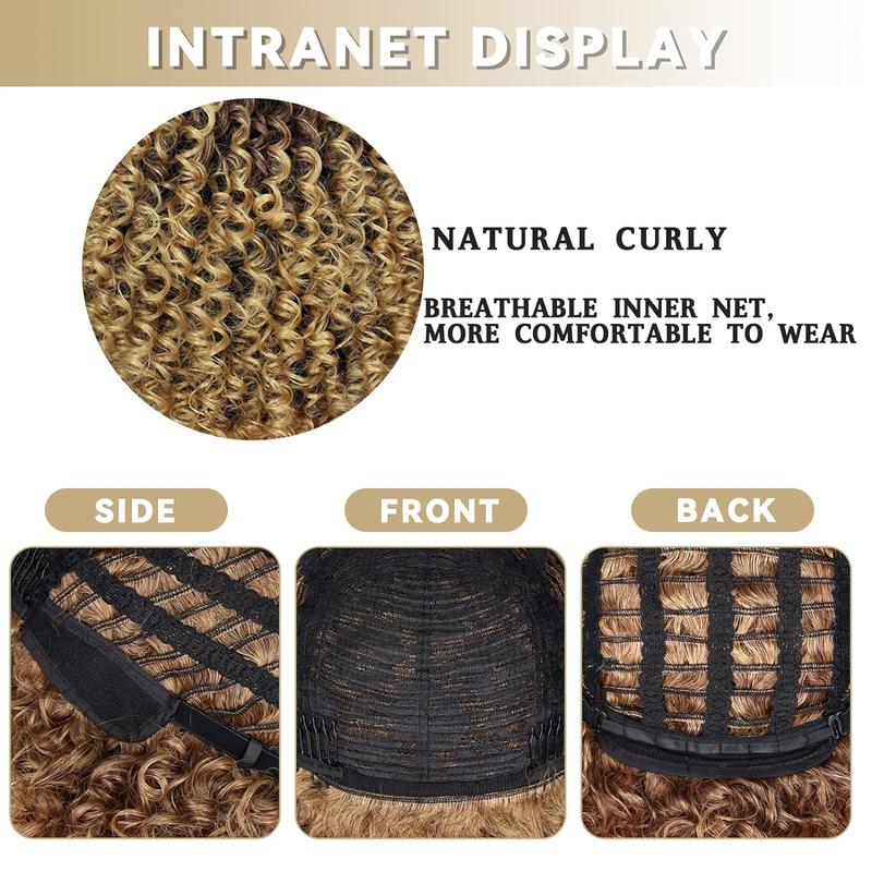 Missqueen 14 inch Blonde Curly Wigs 70s, Kinky Brown Mixd Blonde Afro Wigs for Black Women, Synthetic Afro Curly Blonde Wigs for Women (Brown to Blonde)