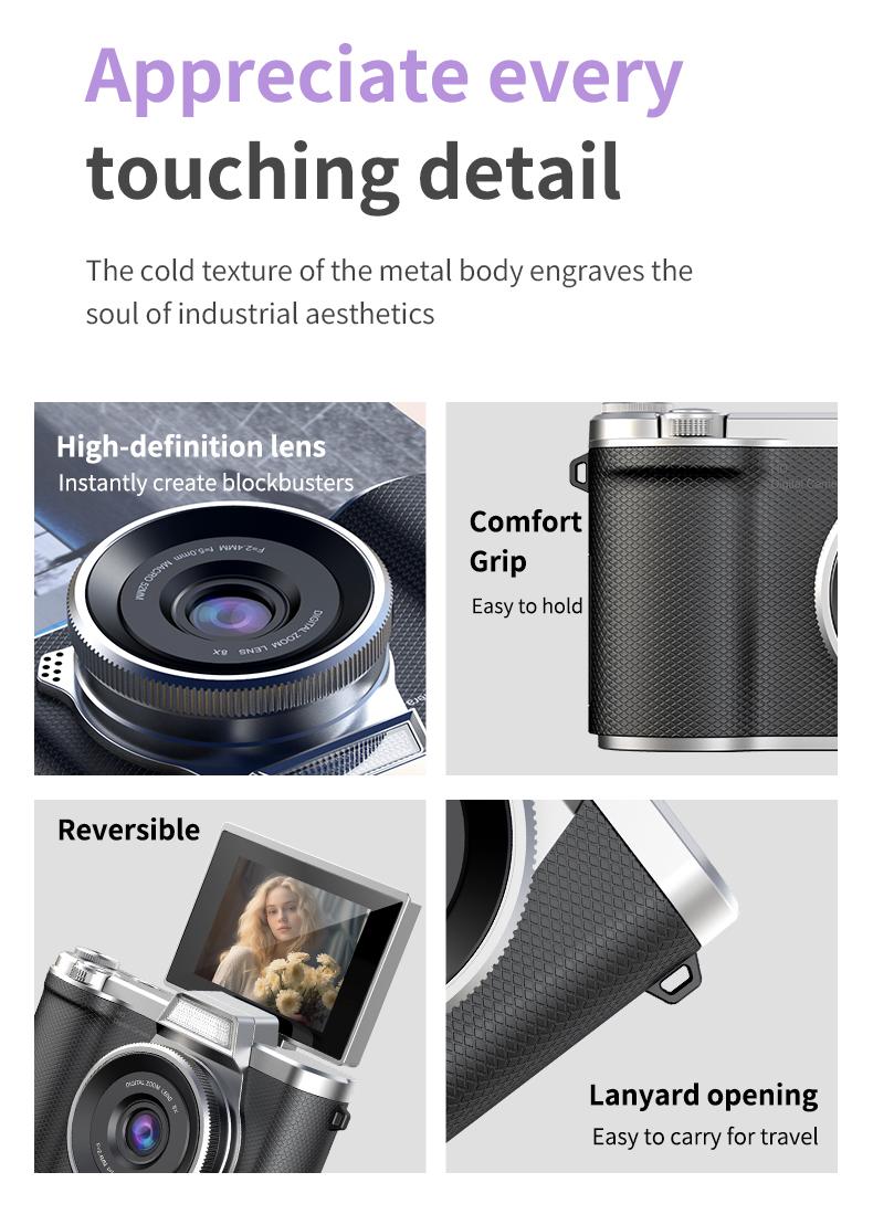 Foldable Screen Student Camera, Retro Ccd Card Camera, 1080P Digital Portable Camera, Includes Phone Chain and 32GB Storage, Perfect Gift