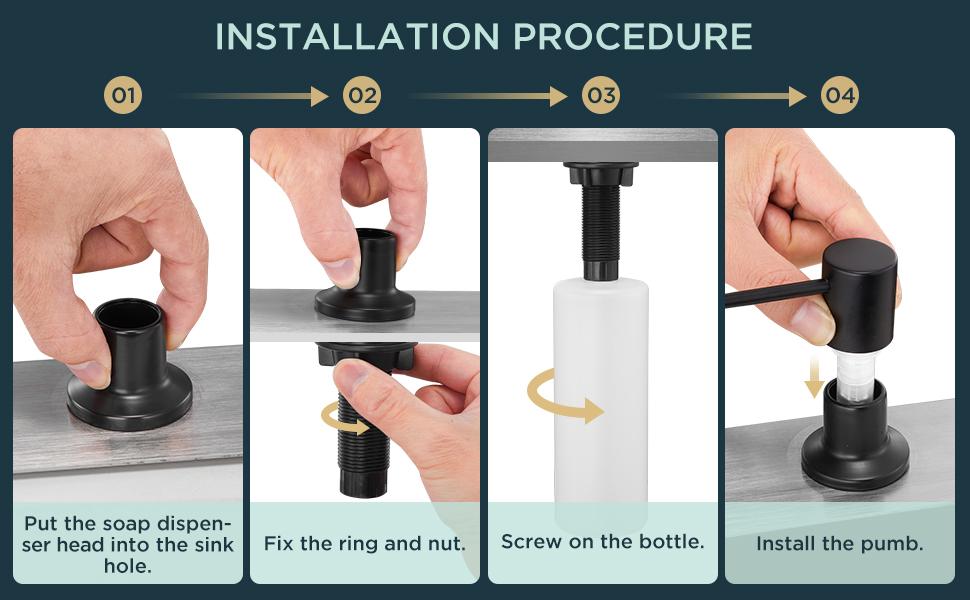 FORIOUS Soap Dispenser for Kitchen Sink, Built in Sink Soap Dispenser, 500ML/18OZ Bottle, Lotion Dispenser for Kitchen Sink Built in Refill