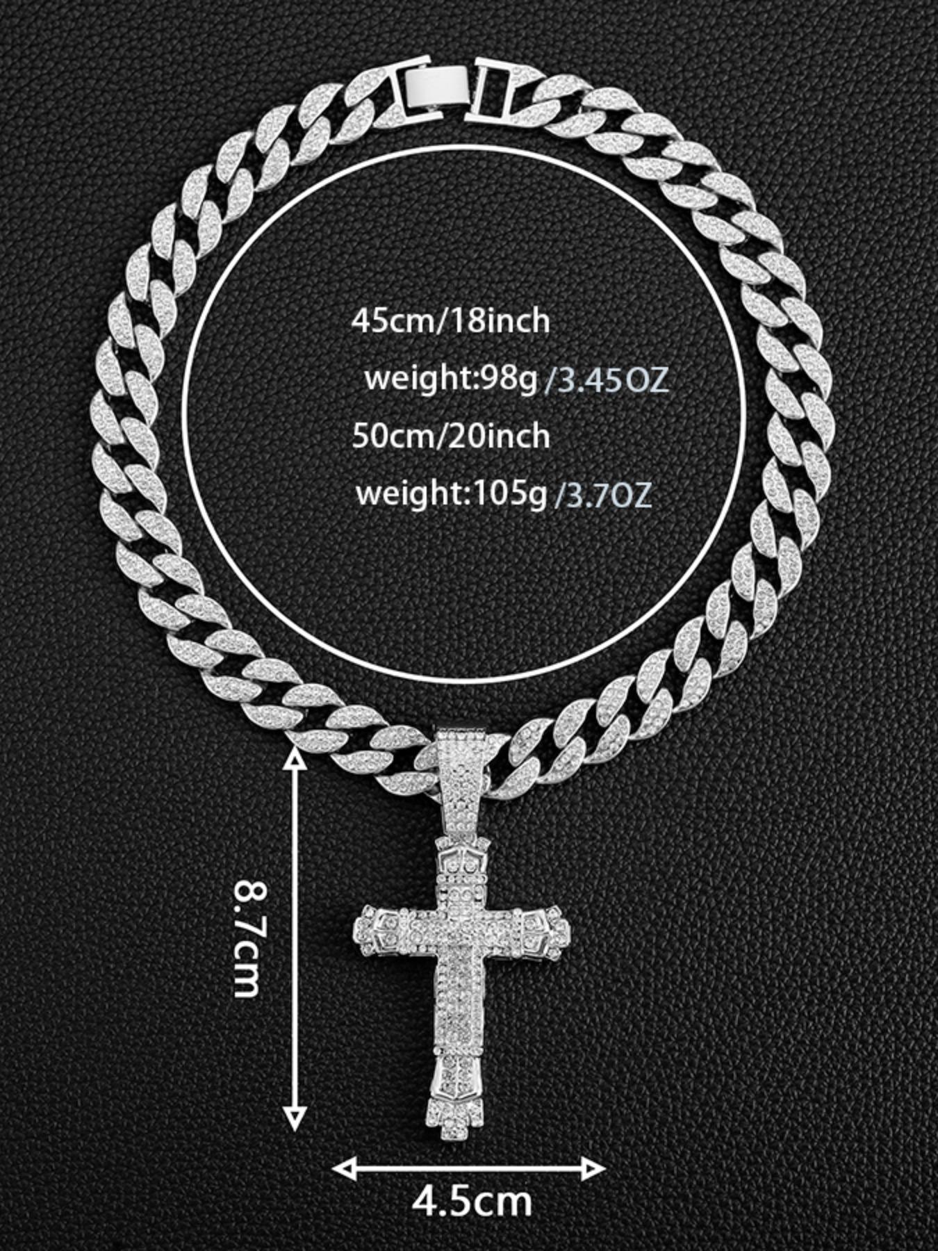 Rhinestone Decorated Cross Pendant Necklace, Cross Necklaces, Cuban Link Chain, Fashion Jewelry for Party, Daily Wear Accessory, Trendy Versatile Jewelry for Birthday Gifts, Fashionable Jewelry Accessories