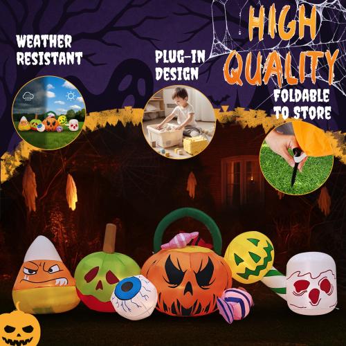 Outvita 8FT Long Halloween Inflatables Pumpkins Eyeball Candy Outdoor Decorations, Blow Up Yard Decoration with Built-in LEDs Lighted for Lawn Garden Outside Indoor Decor