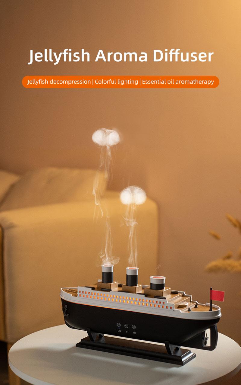 Ship aromatherapy machine  Machine - Home Desktop Essential Oil Diffuser with Volcano Spray, Quiet Operation & Humidifier Features - Jellyfish-