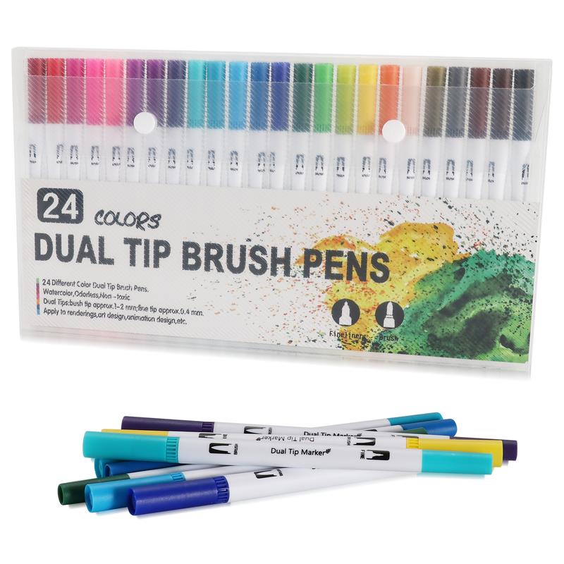 Double-Ended Watercolor Pens Set, Fine Tip, Brush Marker Pen, Non-Toxic Washable Markers, Ideal for Adult Artists Drawing & Coloring, Acrylic Paint Markers