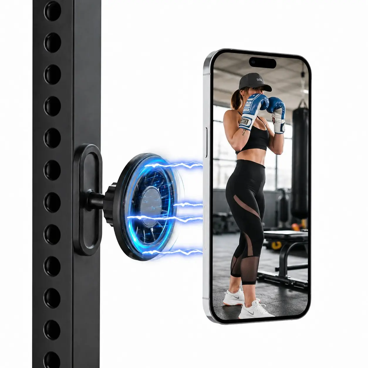 Magnetic Mobile Stand, MagSafe Dual Magnetic Phone Holder & Mount, 360° Adjustable Hands‑Free Stand for Gym, Fitness, Metal Racks and iPhone 12‑17 Series