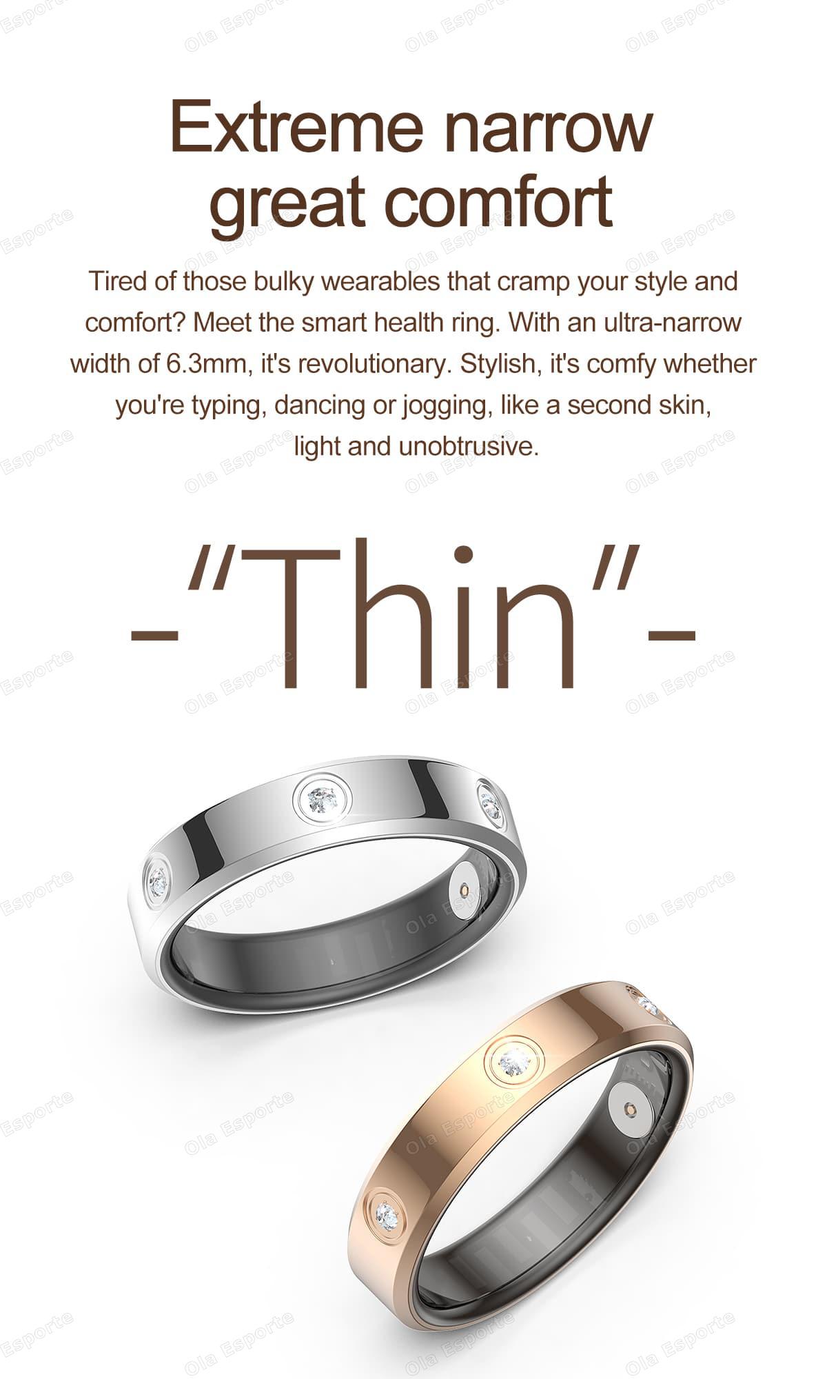 Fashion Smart Ring Men Women, Heart Rate Blood Oxygen, Sleep Monitor, 5ATM Waterproof,Multi-sport Mode Smartring For Android iOS