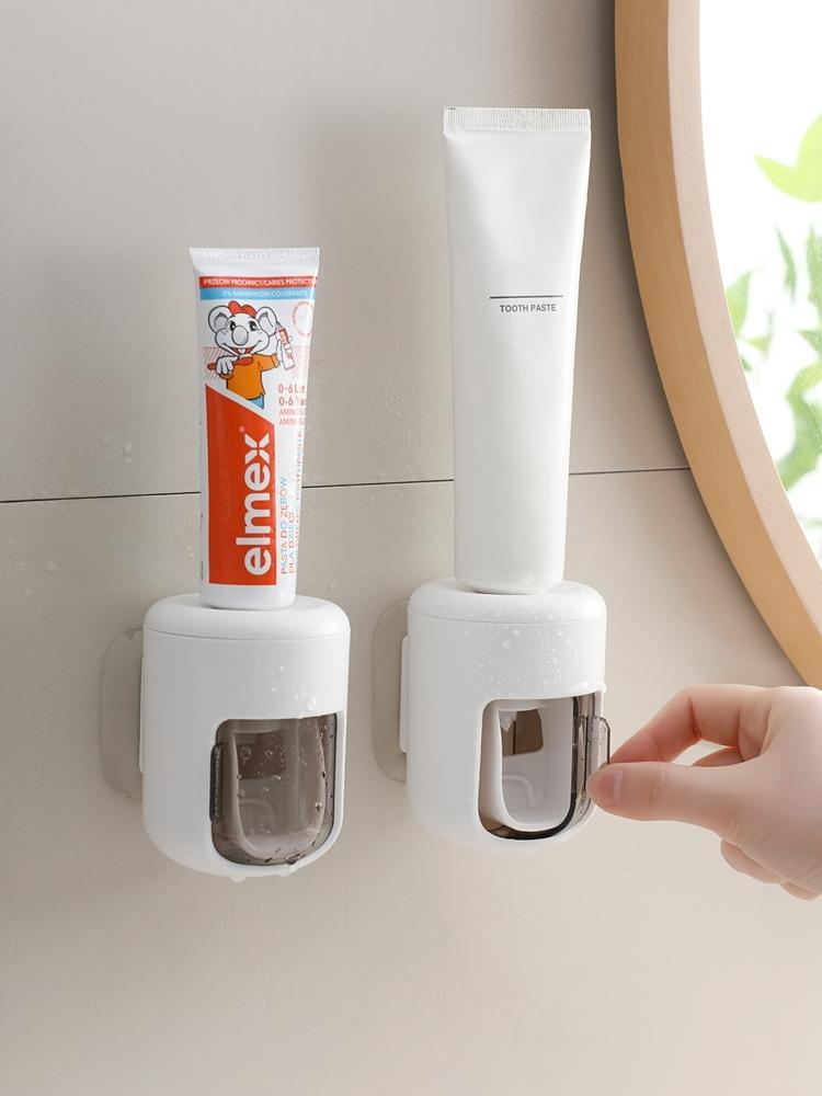 Automatic Toothpaste Squeezer Dispenser, Dustproof Wall-Mounted Design, Toothbrush Storage, Easy-To-Use Oral Care Accessory for Home Bathroom Essentials
