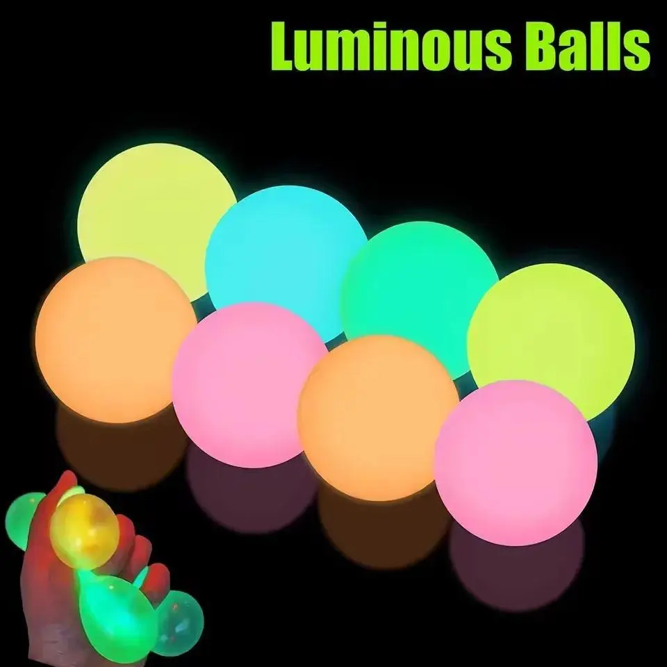 Luminous Balls High Bounce Glowing Ball Sticky Wall Home Party Decor Kids Adult Gift Anxiety Stress Relieve Toy