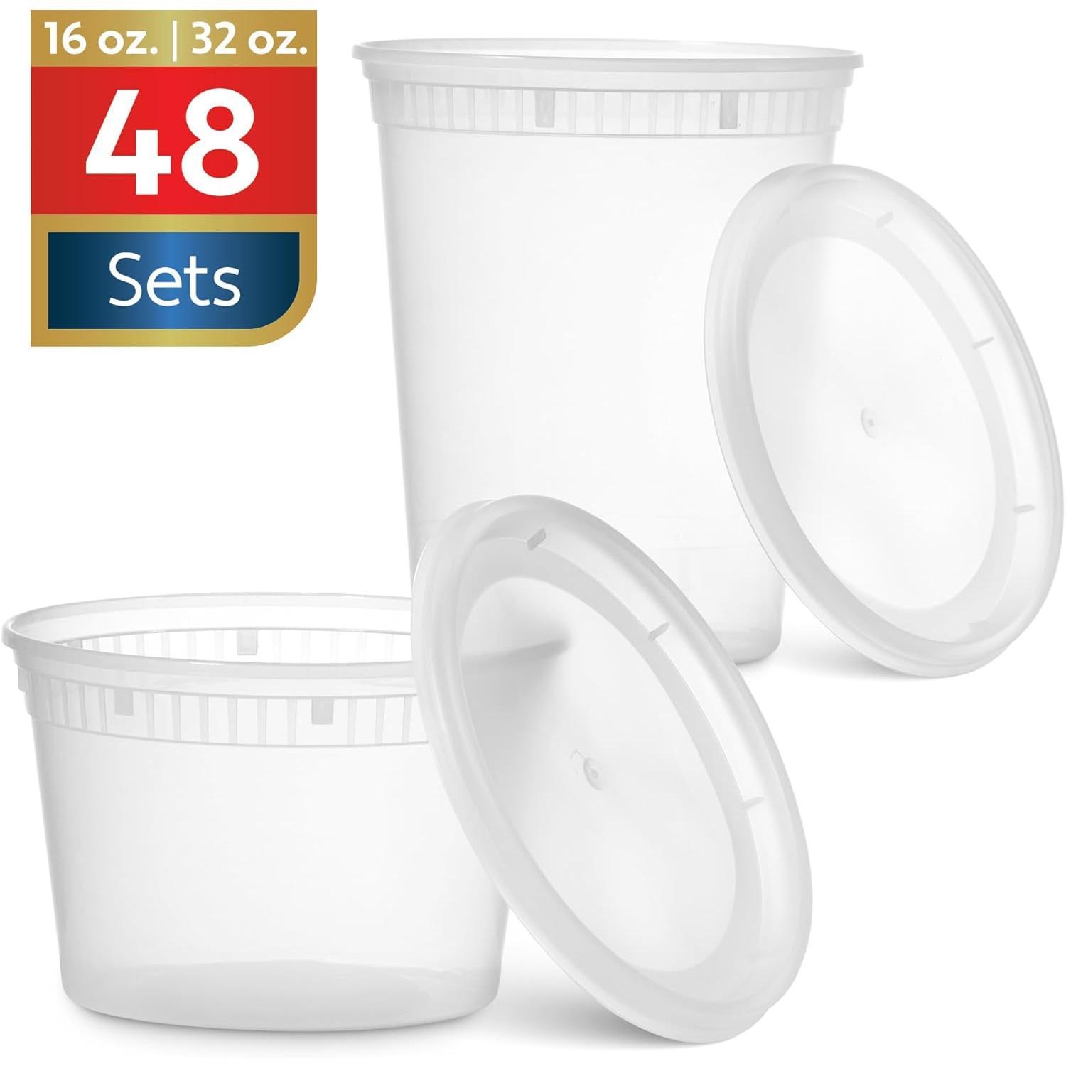 48 Pack Plastic Deli Containers with (16, 32 oz 24 Each) - Storage Containers with - Clear Disposable Meal Prep Containers, , Stackable, Leakproof, Microwave and Freezer Safe 48 Pack Plastic Deli Containers with (16, 32 oz 24 Each) - Storage Containers with - Clear Disposable Meal Prep Containers, , Stackable, Leakproof, Microwave and Freezer Safe