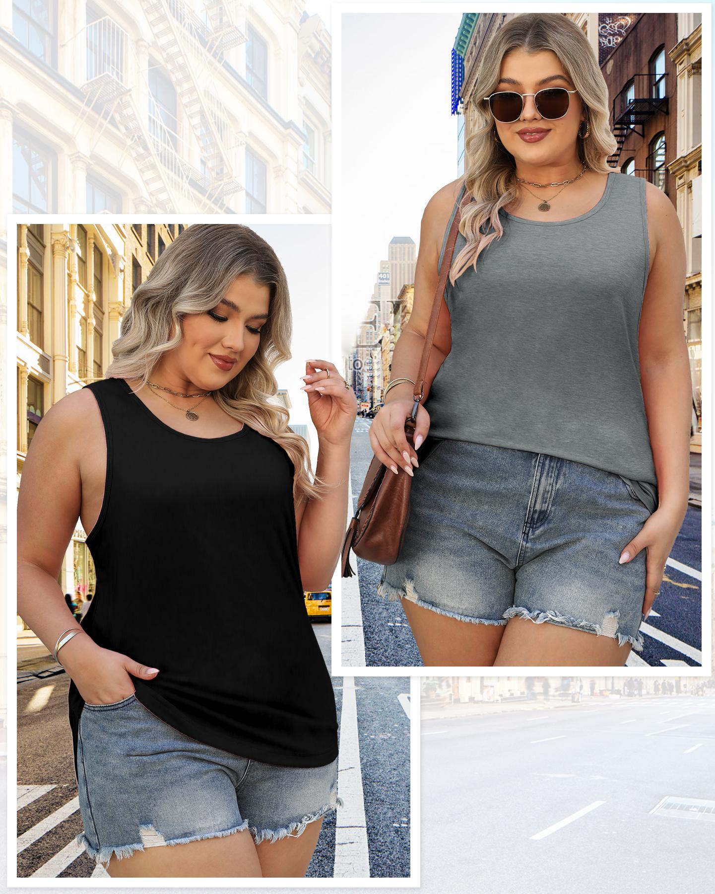 4 Pcs Tank Tops for Women Sleeveless Top Basic Tanks, Curved Hem