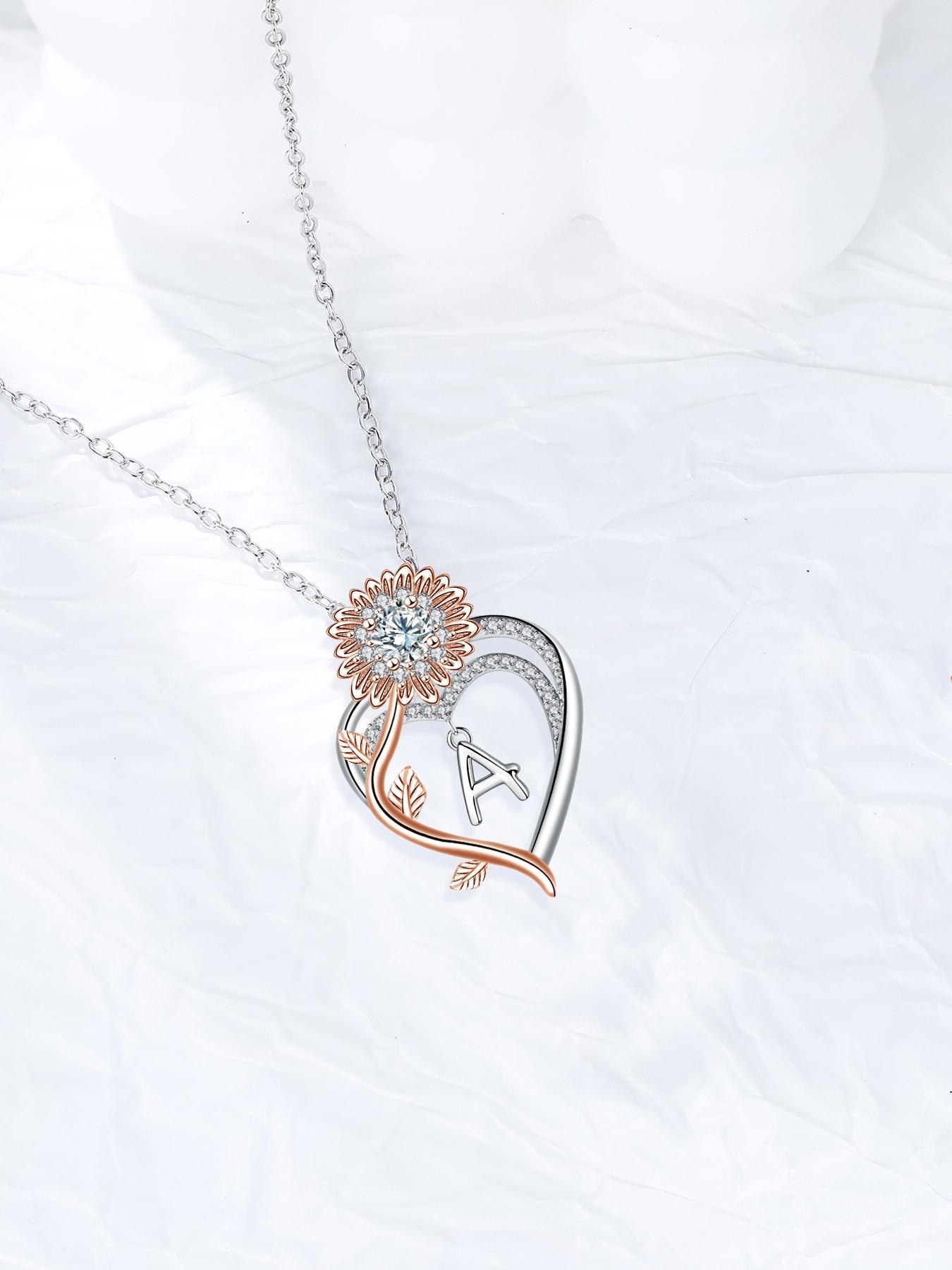 Sunflower Initial Heart Necklace with Rose Jewelry Box, Letter Pendant for Women, Mother's Day Birthday Christmas Gift, Exquisite Jewelry Gift