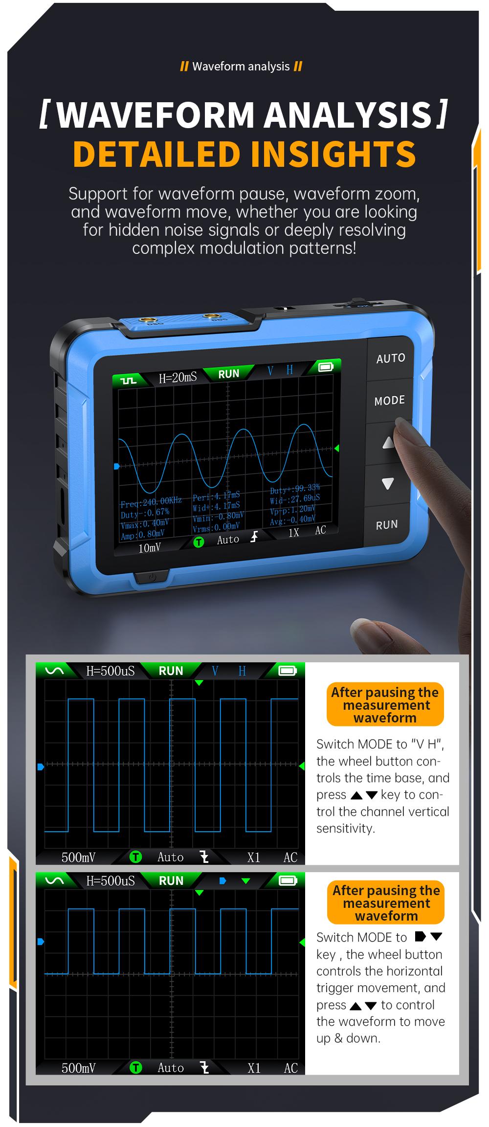 FNIRSI DSO-510 Handheld Oscilloscope/DDS Signal Generator 2 in 1  Digital Portable Automotive Oscilloscope 2.8 inch TFT  10MHz Bandwidth  48MS/s Sampling Rate  Trigger Function Auto/Nomal/Single