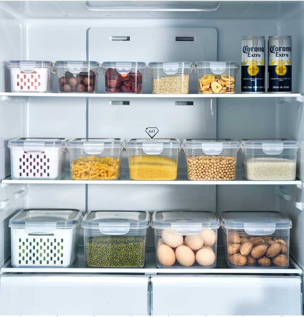 6-Pack Fruit Storage Containers for Fridge with Removable Colanders, 4 in 1 Produce Containers with Lids, Leakproof Fridge Organizer for Salad Berry Lettuce Vegetables Meat