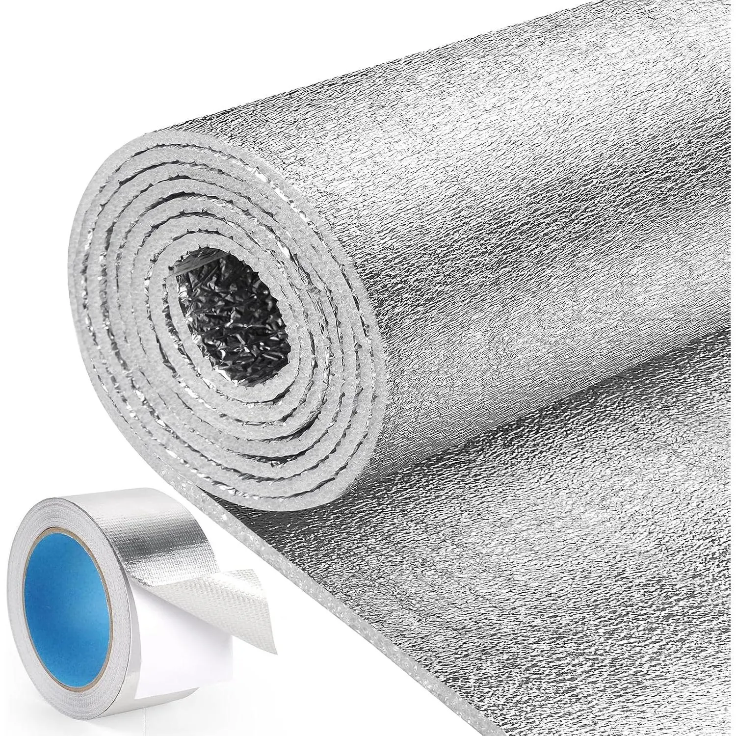 Reflective Window Insulation Roll, 48 in x 10 ft Heat Blocker | Window insulation for summer heat, double-sided reflective foil, foam core, RV and home windows, folded for shipping