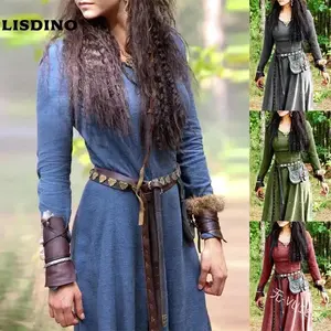 LisdinoMedieval Dress Women Long Sleeve Maxi Robe Vintage Fairy Elven Dress Renaissance Celtic Viking Gothic Cosplay Costumes