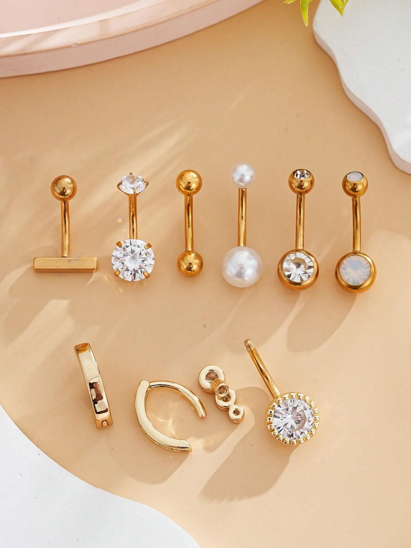 Stainless Steel Butterfly & Crescent Shaped Belly Button Rings Set, Sexy Short Style Piercing Jewelry For Daily Wear, Body Piercing Kit