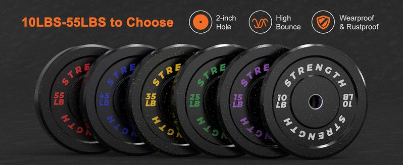 Bearbro 10/15/25/35/45LB Olympic Bumper Plates, High-Bounce Olympic Weight Plates with Colored Fleck-Rubber Weights Plates for Weight Lifting and Strength Training