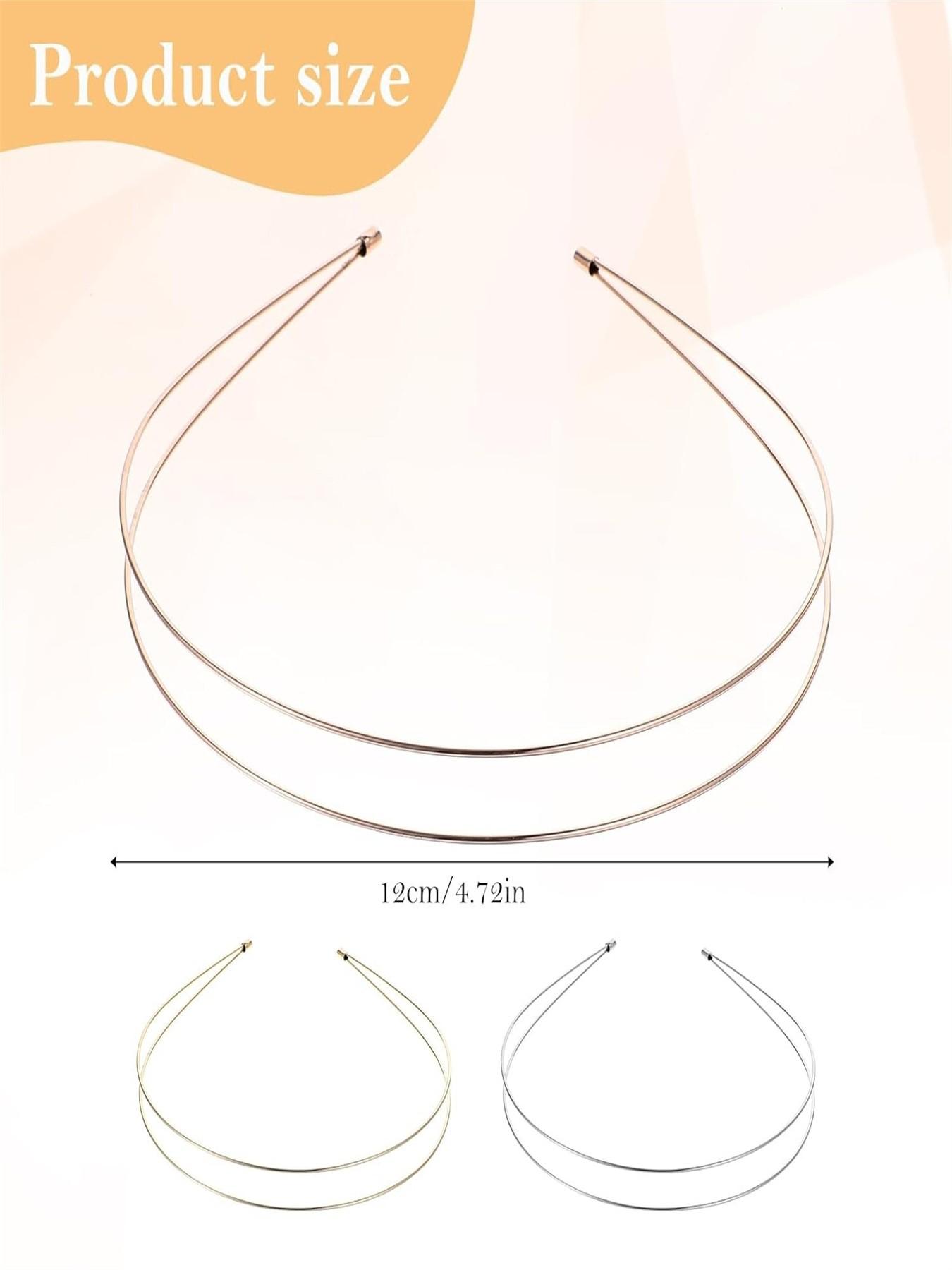 3 Pcs Thin Metal Headbands, Double-Layer Hairbands, Elegant Headband for Women, Bridal Wedding Party Accessories, Silver Color, Rose