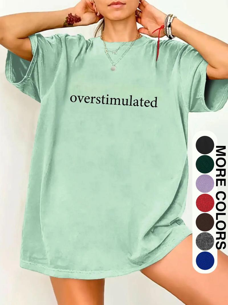 Unisex Graphic Tee, Casual Letter Print Drop Shoulder Half Sleeve Round Neck T-Shirt , Fashion Women's Top for Daily Wear