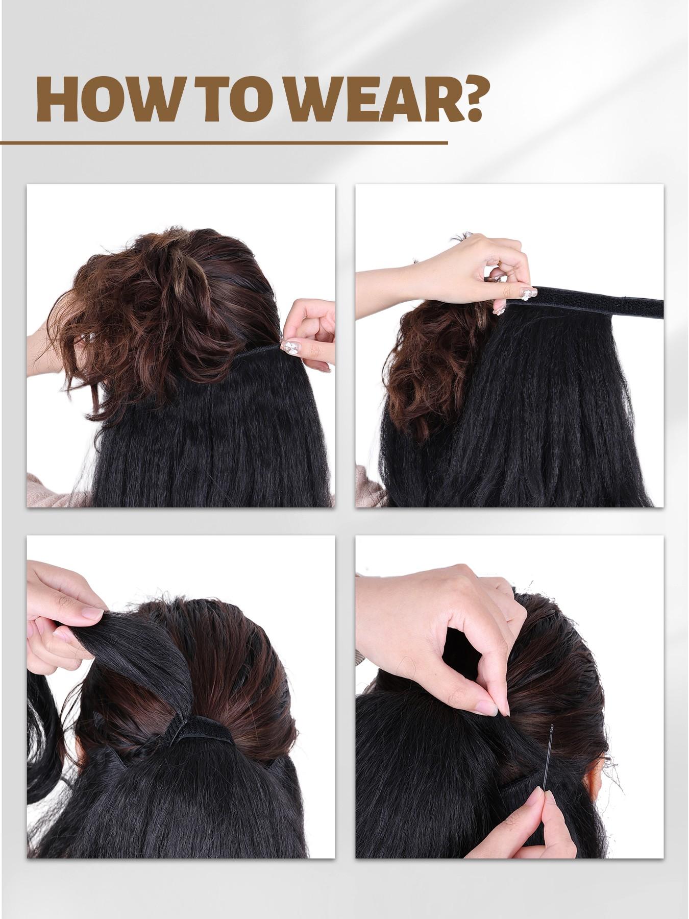 2 PCS Half Up Half Down Ponytail Extension Set  Fake Ponytail Soft Synthetic Hairpiece for Women Long Thick Clip in Hair Extensions Wavy Fuller High Wrap Around