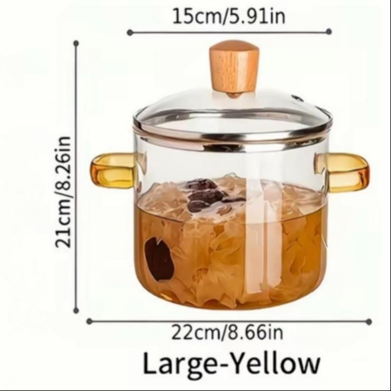 High Borosilicate Glass Cookware Steam Pot Set with Lid & Easy Grip Handle, Food Grade Non Toxic Lead Free BPA Free Multiuse Durable Kitchenware, Stovetop & Dishwasher Safe for Stew Soup Pasta Baby Food Home Kitchen Daily Use