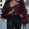 【Black Friday】Women's Faux-Fur Sleeve Crocodile-Embossed Faux Leather Cropped Moto Jacket with Asymmetrical Zip