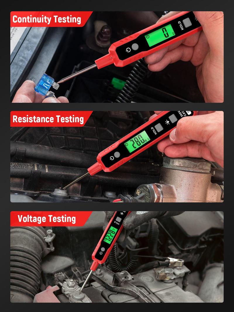 KAIWEETS 0.8-100V DC Car Automotive Circuit Tester, Smart Auto-Ranging Fuse Tester with Sharp Probe, Professional Vehicle Voltage Tester for Car Battery, Bidirectional Polarity Checker Tool for Voltage/Continuity/Resistance Detector with Audible Buzzer