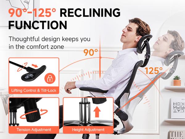 GTplayer Big and Tall Ergonomic Mesh Office Chair, High Back Home Desk Chair Computer Gaming Chair with Headrest, Flip-Up Arms, 90-125° Tilt Lock and Wide Cushion, Task Chair