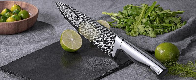 Astercook Knife Set, 14 Pieces Kitchen Knife Block Set with Built in Knife Sharpener Block, Dishwasher Safe, German Stainless Steel, Best Gift, Silver Wood Steak Wooden