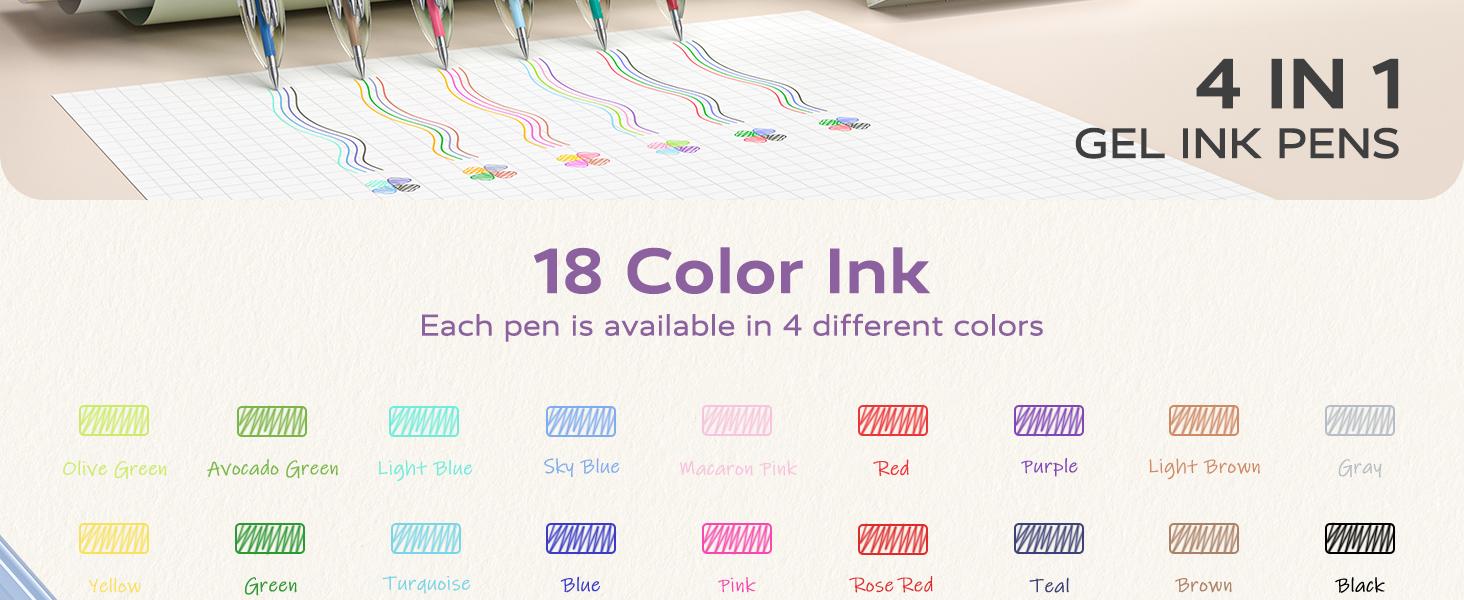 Four Candies Nurse Pen 6 PCS Multicolor Gel Pens 0.5mm 4-in-1 Ink for Office School & Back to School Supplies 18Colors Retractable Ergonomic Design Blue White Pink Black