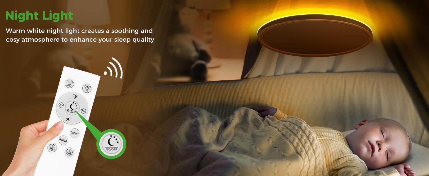 LED Ceiling Light with Night Light 1800K, 2 Pack Dimmable Ceiling Light Fixtures with Remote Control, Low Profile Lighting for Bedroom, Living Room, Kitchen
