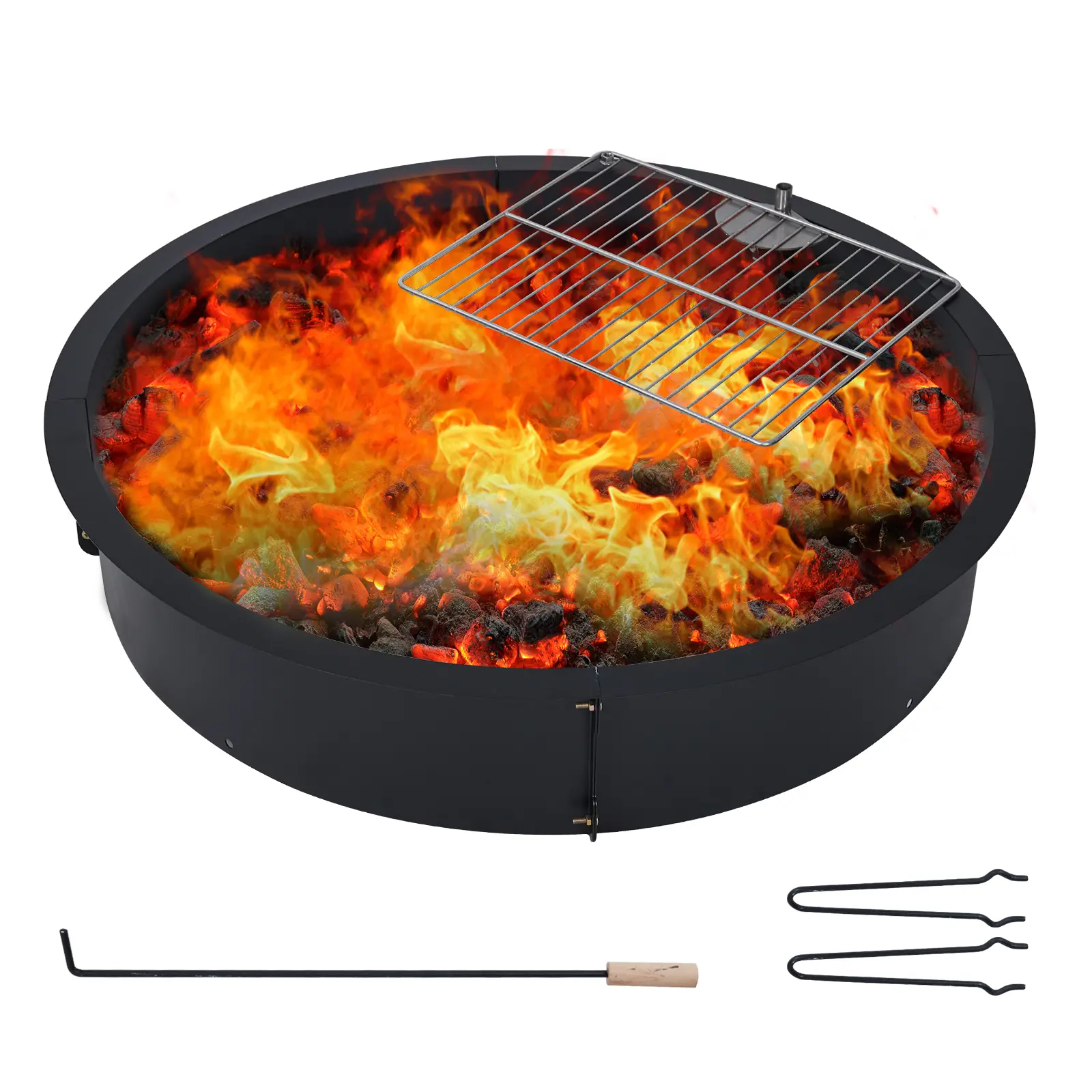 32-Inch Fire Pit Ring, Heavy Duty Steel Outdoor Fire Ring, Smokeless Round Firepit Insert with Circular Metal Surround, Portable Camping Fire Pit Ring for Outside for Backyard, Patio Bonfire