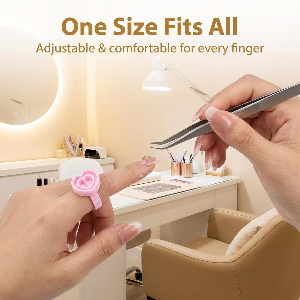 100Pcs Pink Heart Glue Rings, Disposable Lash Extension Glue Holder Rings, Double Wells Adhesive Pallet for Eyelash Extensions, Nail Art, Makeup, DIY Craft, Salon Home Use