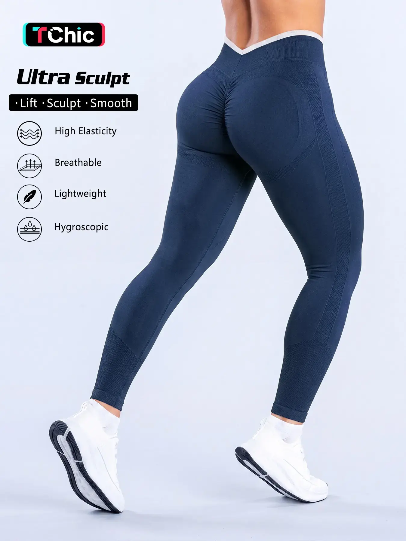 Women's Sporty High-Waist Pants, Slim Fit V-Neck Design, High Elasticity, Perfect for Cycling Running Yoga Gym