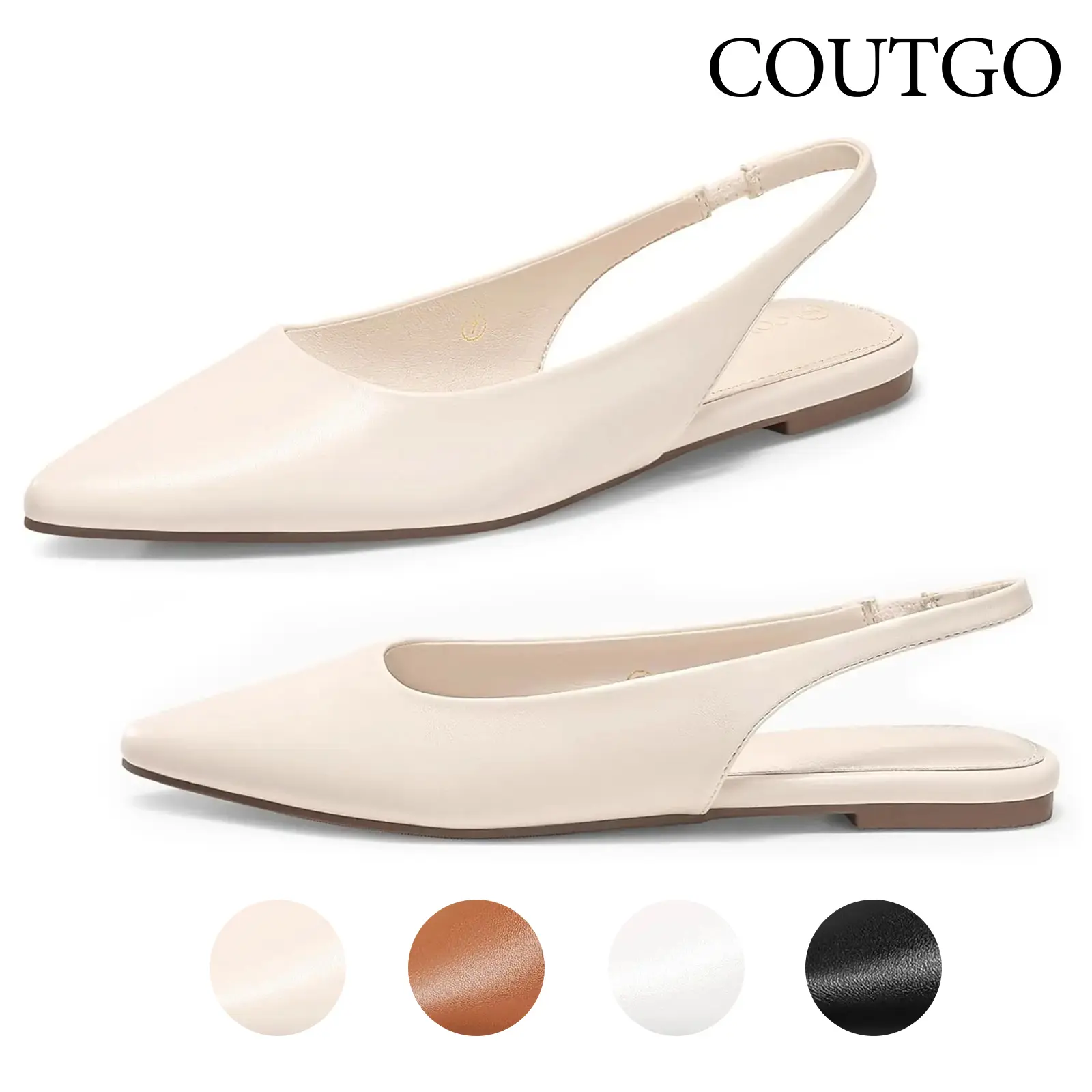 Coutgo Womens Slingback Flats Pointed Closed Toe Ballet Flats Comfortable Slip On Work Dress Shoes tiktokshopbacktoschool