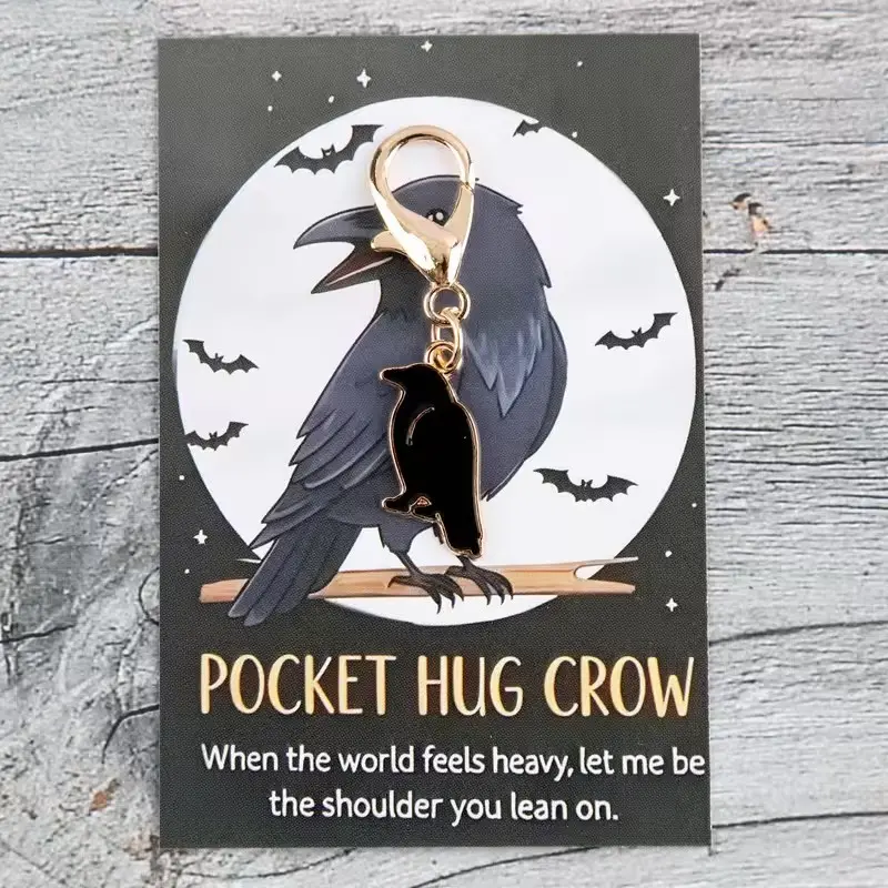 1pc/5pcs  Lucky Crow Keychain Set with Hugging Card in a Pocket, Lucky Gift for Decorating Bag, Additions Gift, Lucky Gift for Family And Friends, Back to School Gift