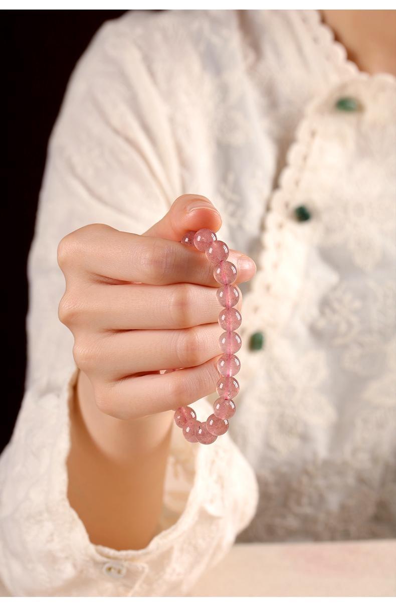 [Love Knocks Door] crystal bracelet, strawberry quartz single strand, unisex, daily wear gift, natural stone, love romance symbol