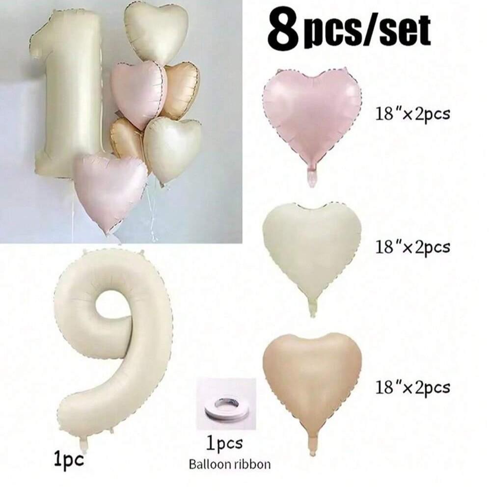 Aluminum Foil Heart Number Balloons Set of 8, Perfect for Birthday Parties, Decorative Party Supplies, Fun and Festive Decoration
