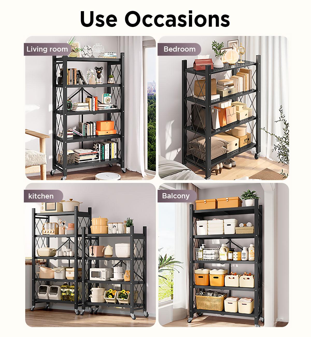 Joybos Foldable Storage Shelving Unit with Lockable Wheels, Space-Saving Organizer Rack for Home and Office, Freestanding Metal Rack, White rotatablerackshoes Space-Saving balcony plantstand stable garage storage holders & racks