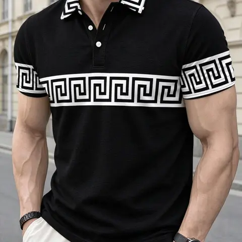 Men's Digital Print Polo Shirt, Classic Casual Sports Polo, Stylish Streetwear Collared, Fitted Style, All Seasons Wear, Comfortable and Stylish, Perfect for Daily Use, Summer Polos