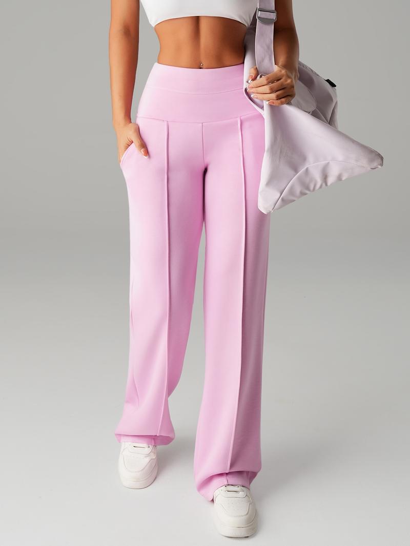 Women's High Waisted Side Pocket Joggers, Casual Sporty Yoga Pants, Loose Fit Elastic Waist, All Seasons Long Regular Leggings