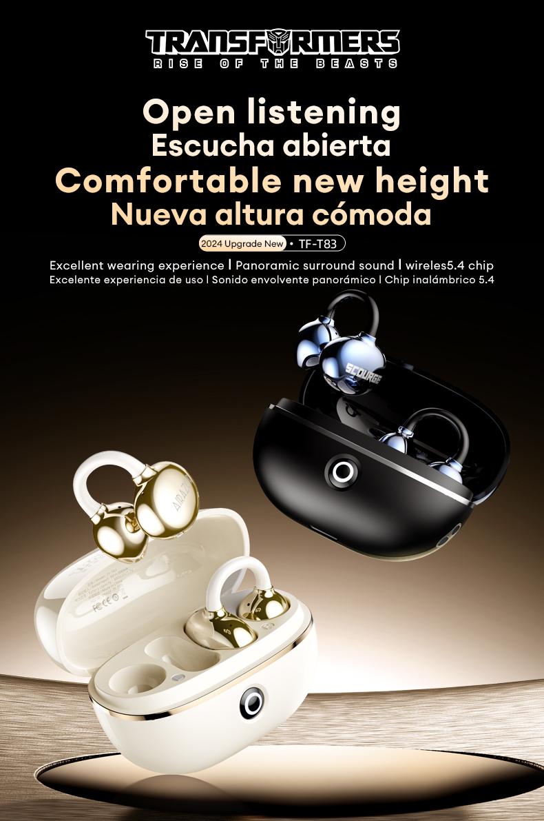 Transformers TF-T83 Clip-on Design Bluetooth 5.4 Earphones, Powerful Sound Effects for Music & Phone Calls, Wireless Gaming Headset Compatible with Various Systems