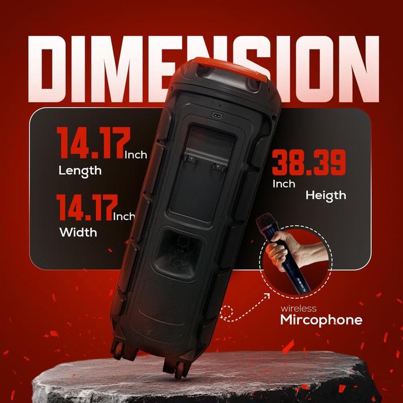 Powerful Bluetooth Party Speaker Dual 12" Woofer Portable Rechargeable Stereo Wireless Speaker With LED Lights FM Radio Wireless Microphone Karaoke Machine Audio