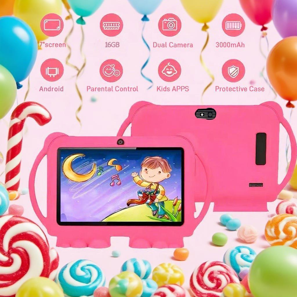 7-Inch Dual-Camera Tablet PC, Android Parental Control Education Tablet with Shockproof Case, 1024x600 Screen, Android Wi-Fi Tablet