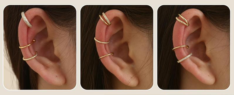 Fansilver 3count Ear Cuff Earrings for Women Non Piercing 14K Gold Plated Ear Cuffs Clip on Cartilage Earrings Adjustable Fake Earrings Lightweight Back to School Soft Copper Material