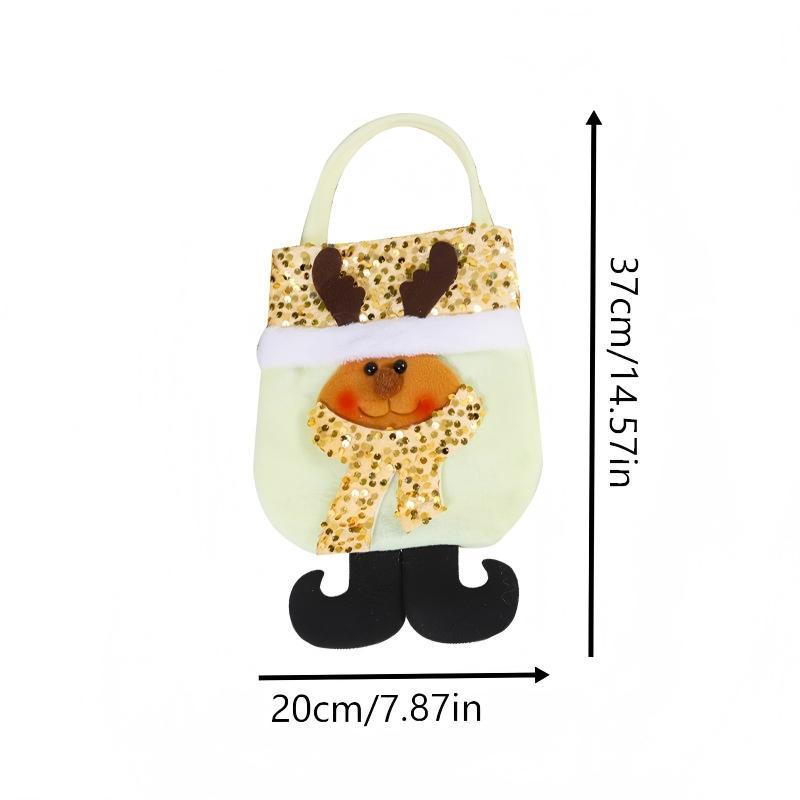 Glitter Gift Bag Christmas Santa Snowman Handbag, Candy Bag, Apple Bag, Fabric Material, Perfect for Holidays, Festive Packaging