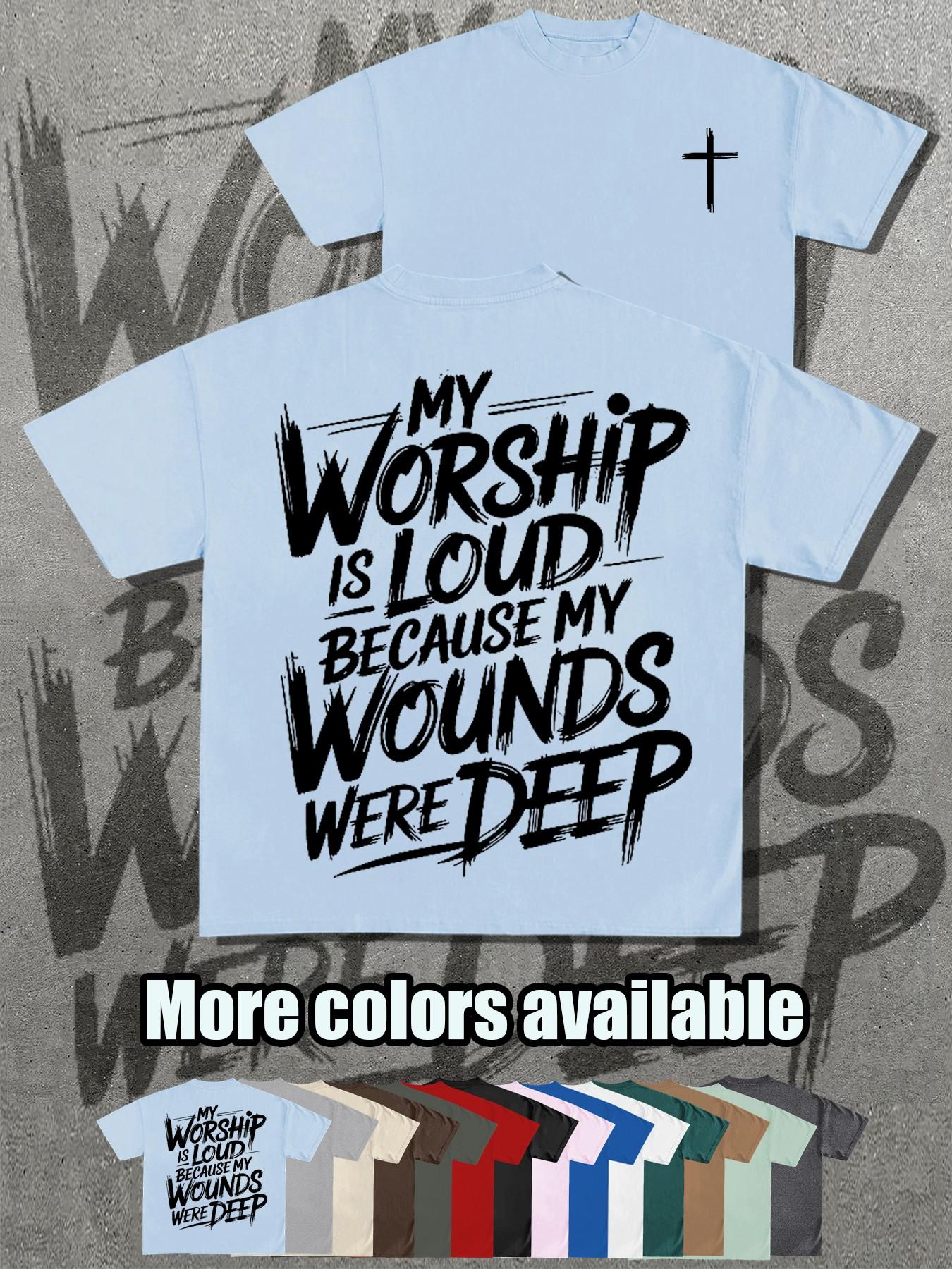 Christian Faith Theme T-Shirt, My Worship Is Loud Cross Print Short Sleeve, Loose Fit, Casual Long Top, Perfect Christian Gift