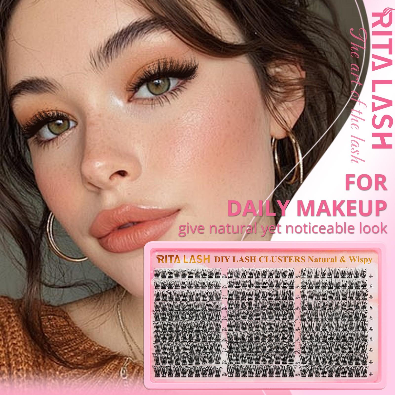 RITALASH 300PCS Lash Clusters Wispy Eyelash Clusters Lashes Natural DIY Lash Extension 10-16mm Cluster Eyelash Extensions 300pcs D Curl Individual Lashes Cluster Eyelash